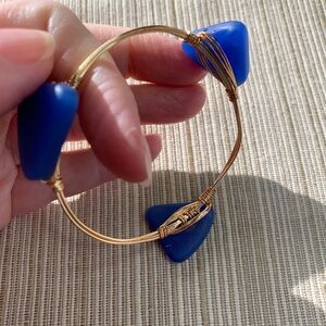 Elegant Blue Sea Glass 14K Gold Plated Wire Bracelet